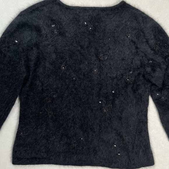 Alfani Women's Black Angora Rabbit Blend Sweater Sz Large Sequined Dressy Cozy - Picture 5 of 8